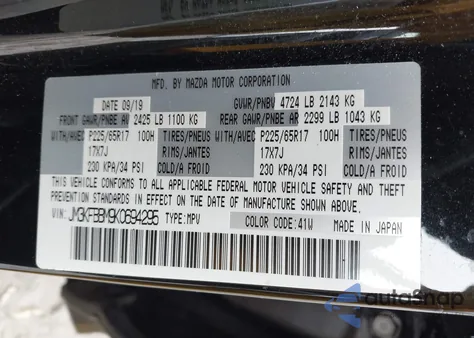 2019 Mazda Cx-5 Sport z USA, uszkodzony, nr VIN JM3KFBBM9K0694295